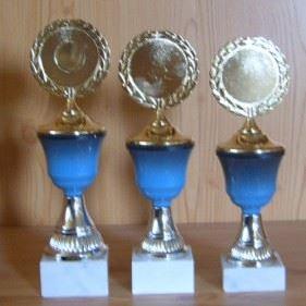 3 Pokale blau Deckel fest 21,5 bis 23,5 cm #99