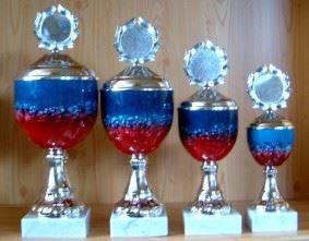 7er Serie Pokale rot-blau-gold 27 bis 38cm #1368