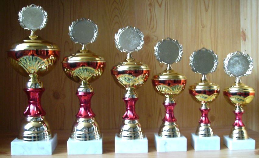 10er Serie Pokale gold-rot 23 bis 34cm #10.62