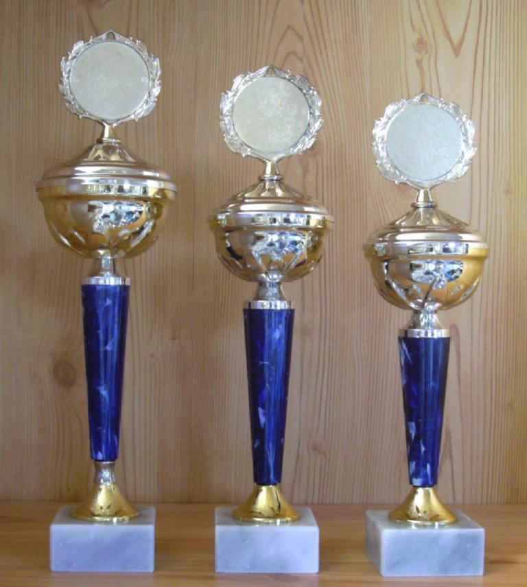 3er Serie Pokale gold-blau 31 bis 35,5cm #1238
