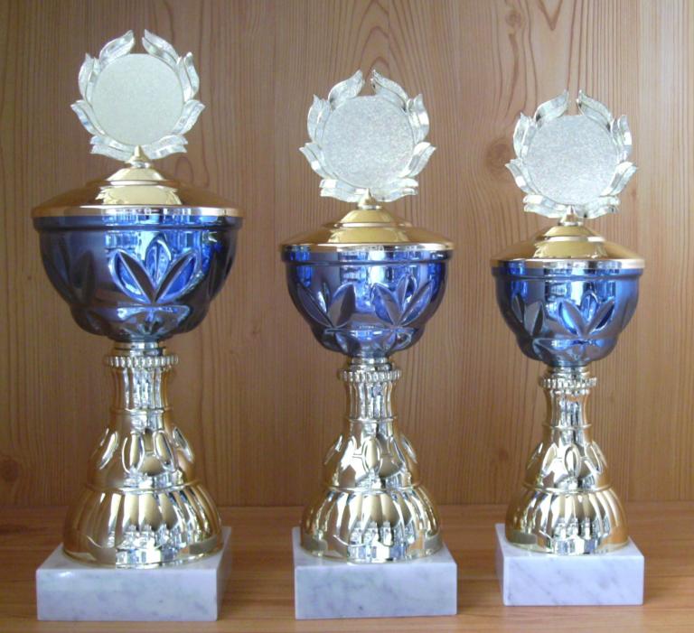 3er Serie Pokale blau-gold 29 bis 33cm #1202